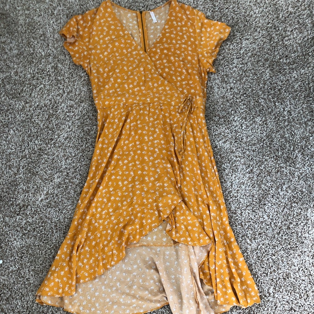 Yellowish orange wrap dress